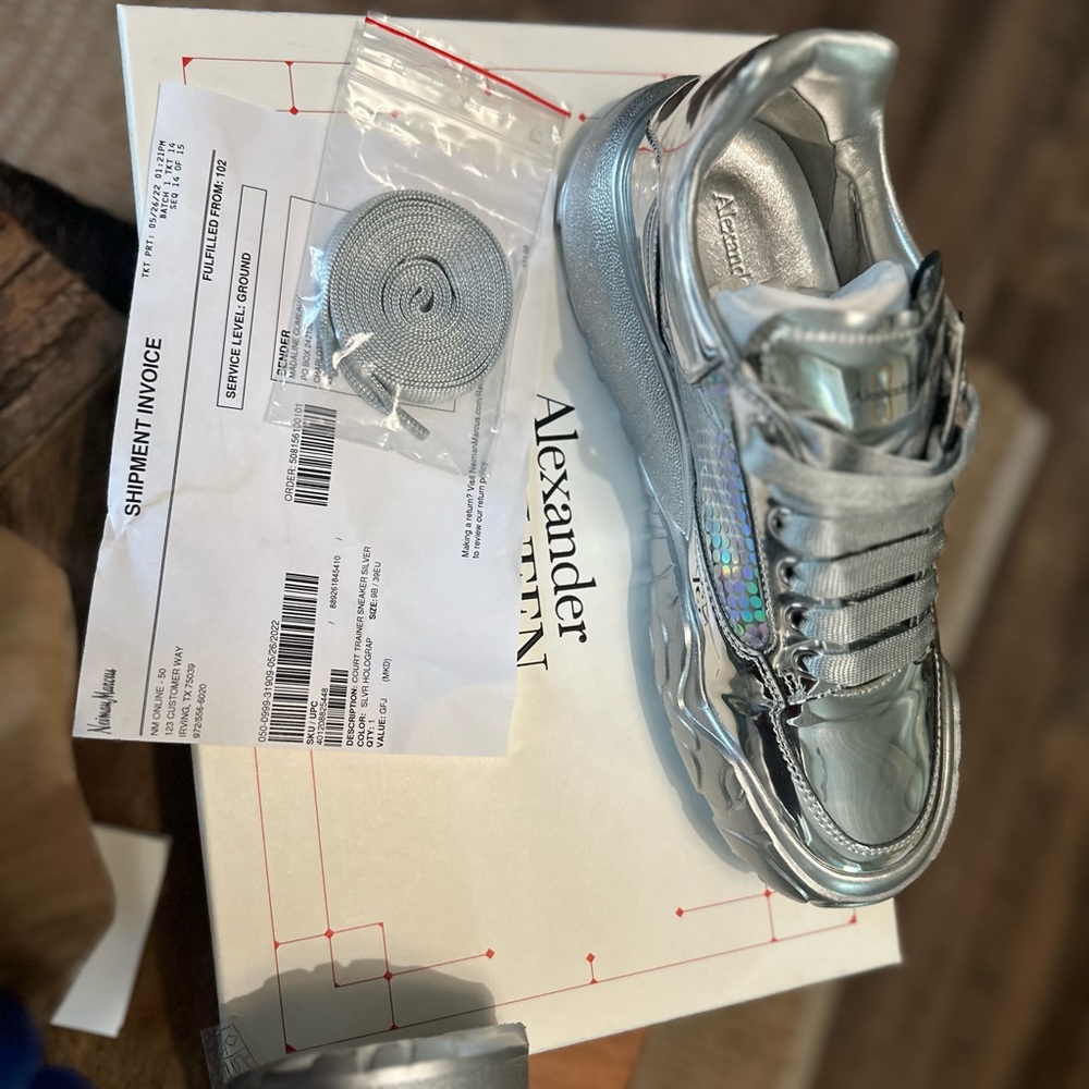 Authentic Alexander Mcqueen Silver Holographic Sn… - image 8
